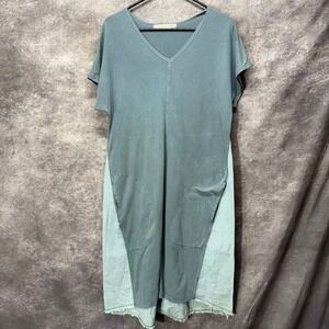 Wearables XCVI Colorblock Shift T-Shirt Dress Size M Blue Green Linen Cotton